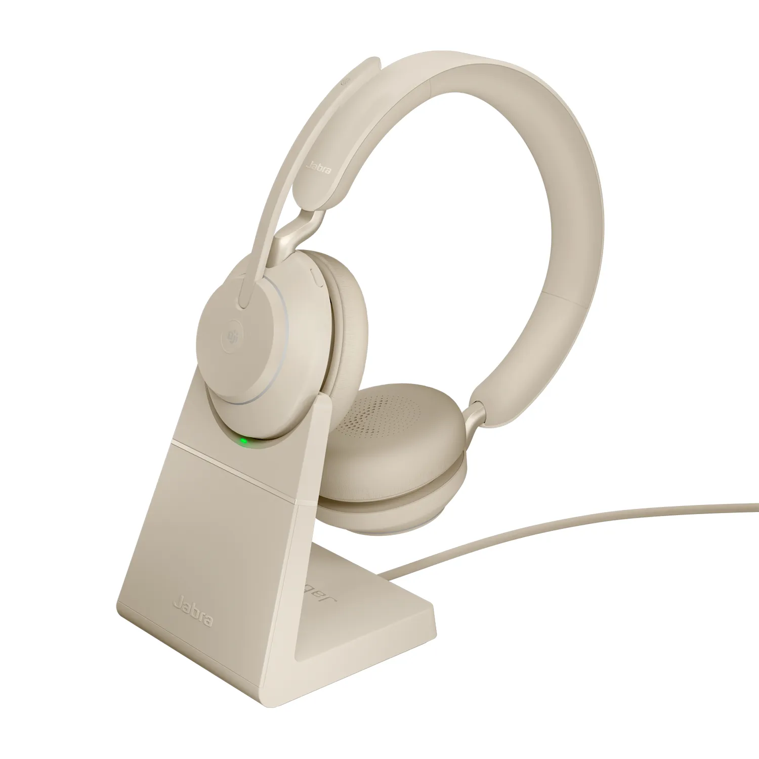 Jabra Evolve2 65 tr&aring;dl&ouml;s stereoheadset + USB-A-adapter och laddningsst&auml;ll, beige