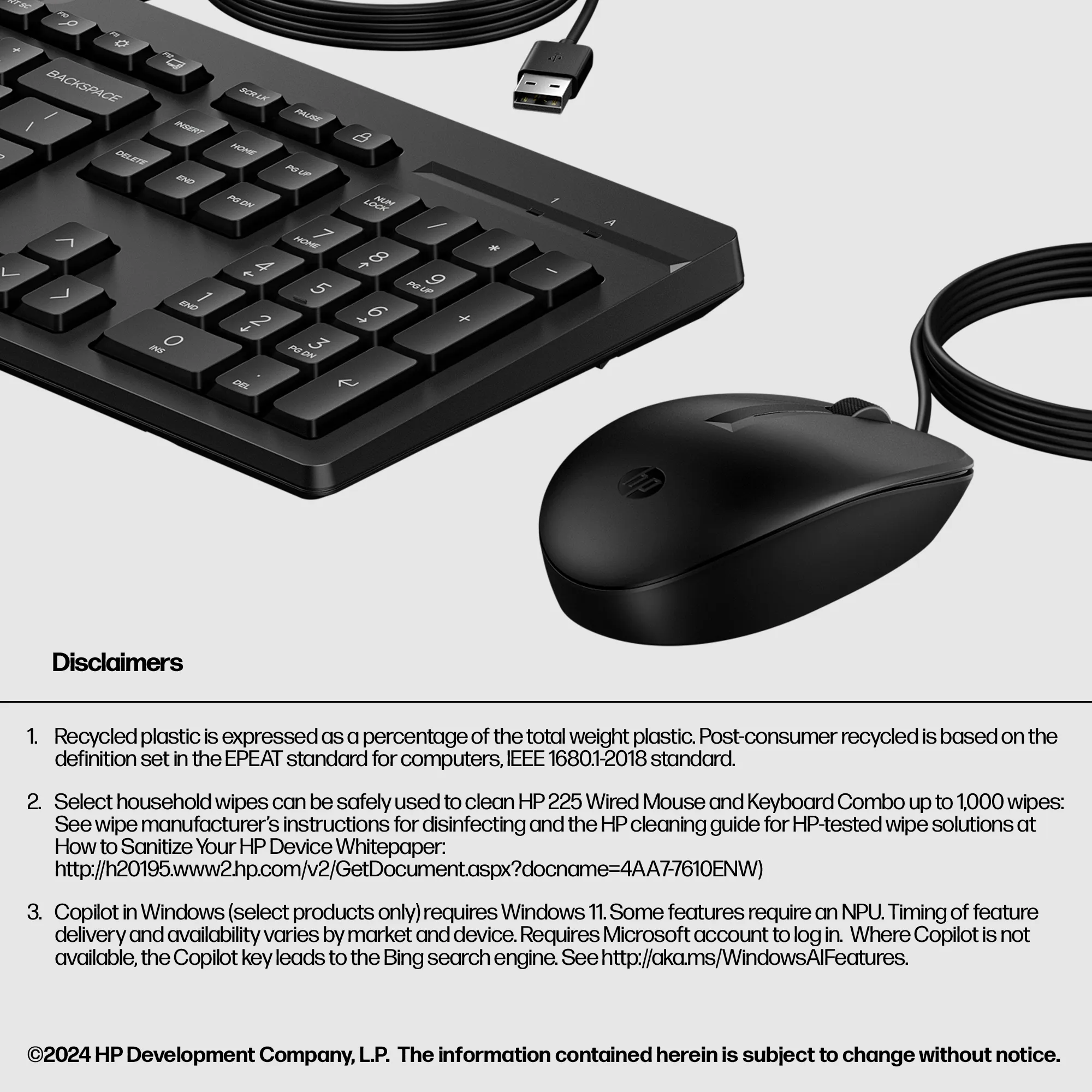 HP 225 - keyboard and mouse, black
