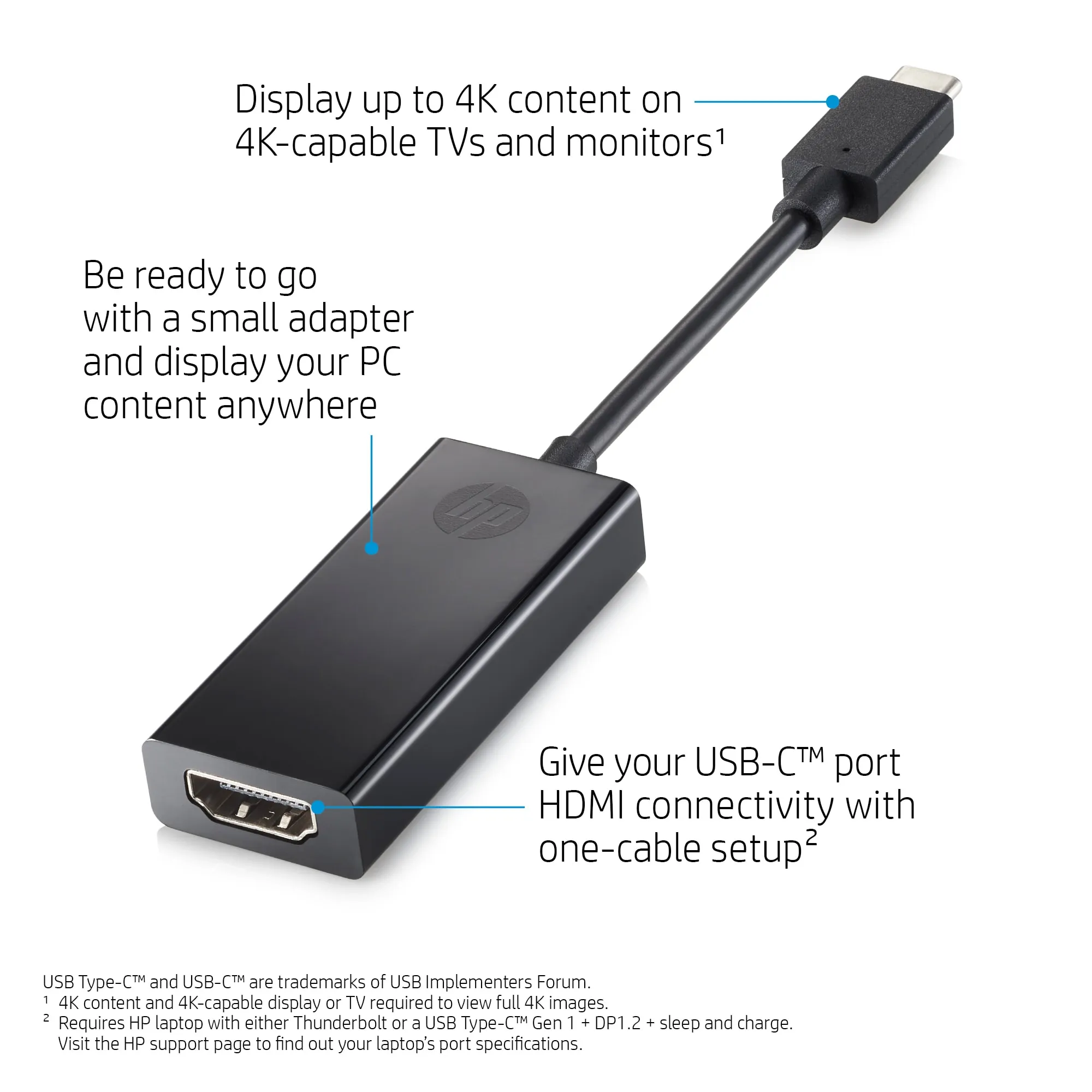 HP Pavilion USB-C–HDMI 2.0 -adapteri, Musta