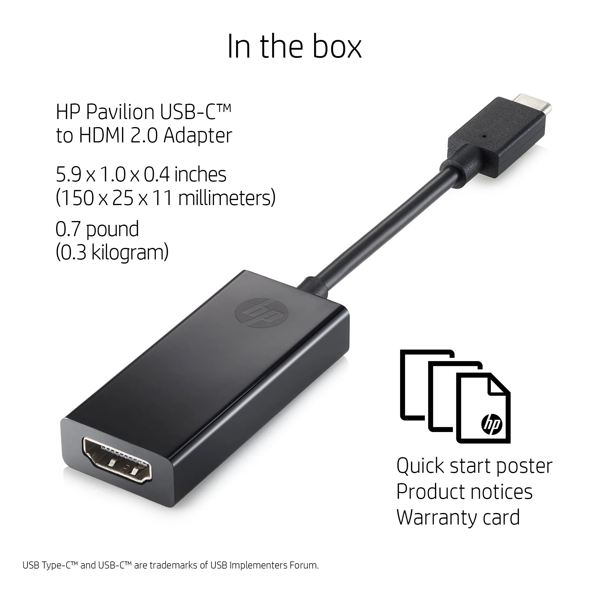 HP Pavilion USB-C–HDMI 2.0 -adapteri, Musta