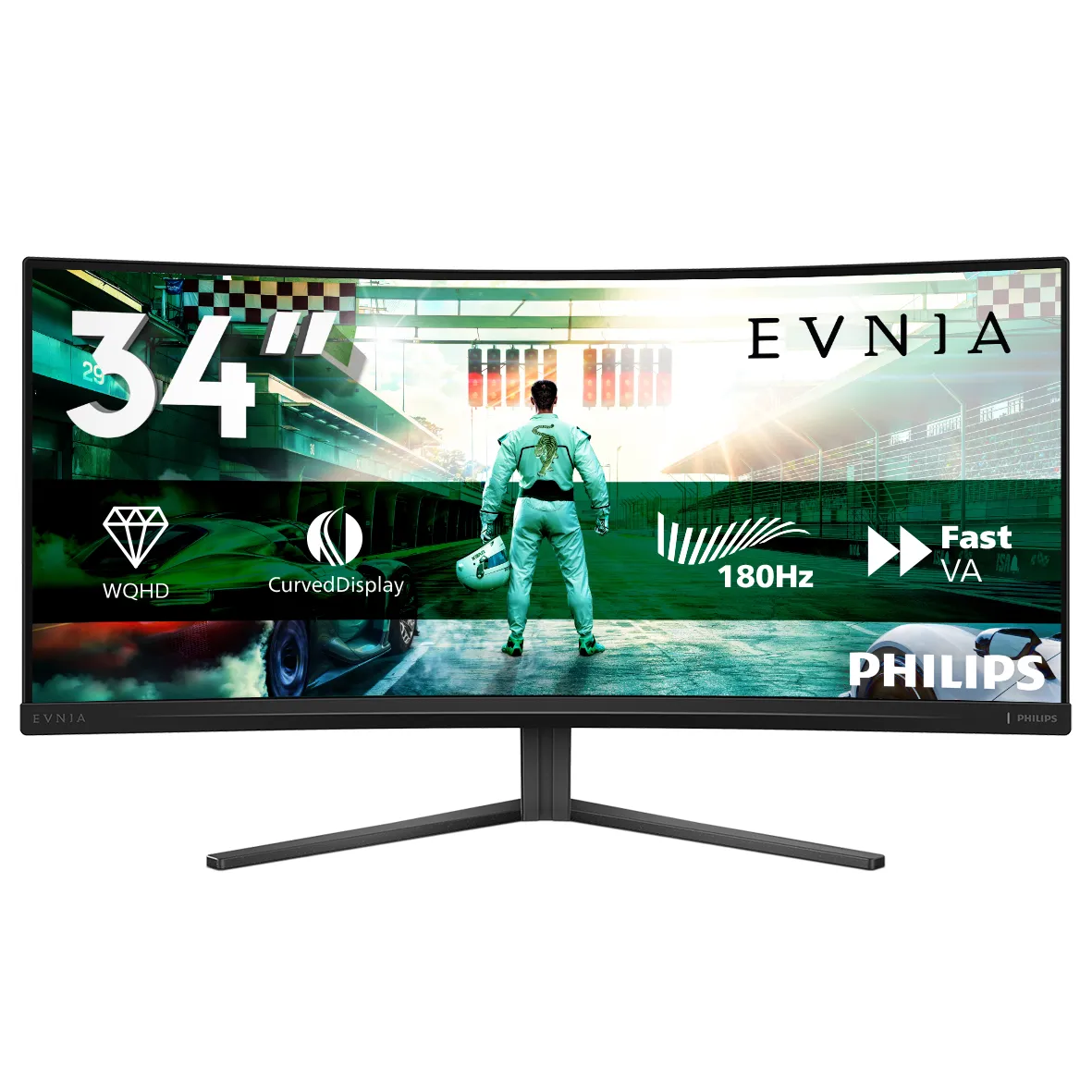 Philips Evnia 3000 34M2C3500L 34" WQHD, VA, 180Hz, HDR10 -kaareva pelin&auml;ytt&ouml;