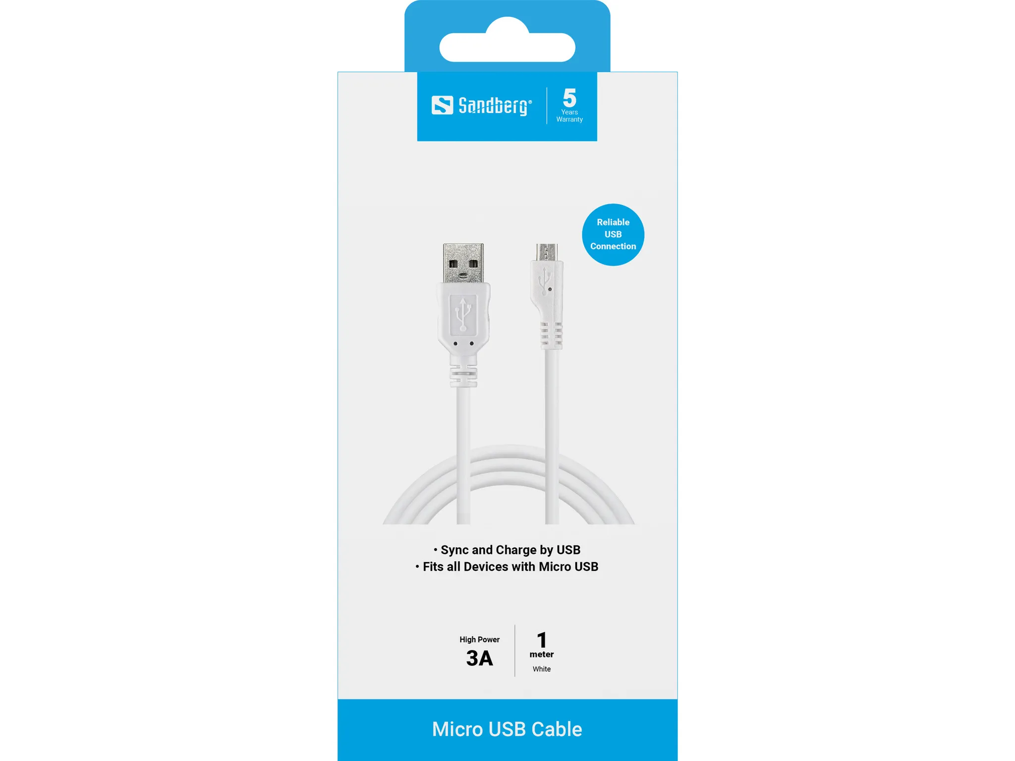 Sandberg Sync &amp; Charge USB-A - Micro-USB B - cable, 1 m, White