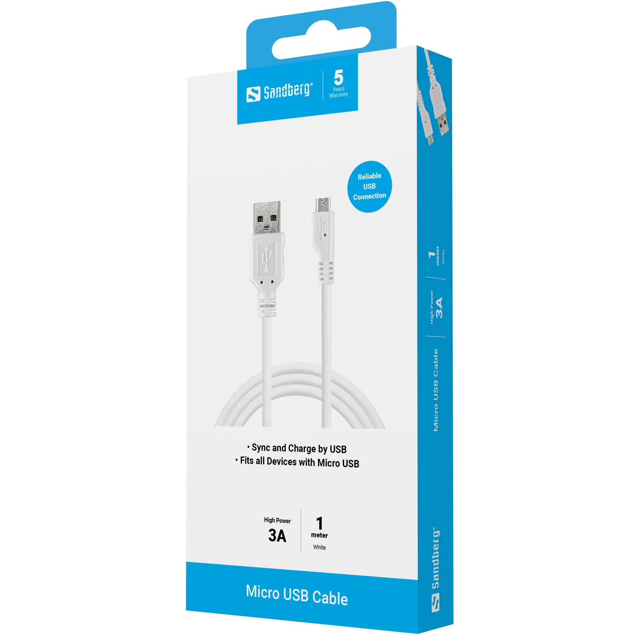 Sandberg Sync &amp; Charge USB-A - Micro-USB B - cable, 1 m, White