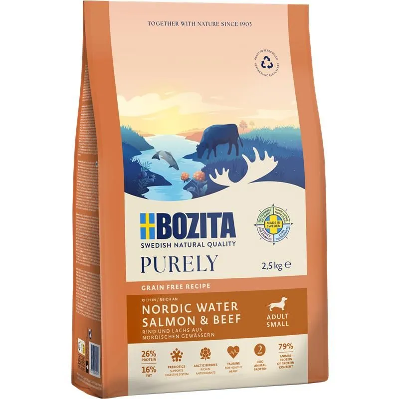 Bozita Purely Adult Small Salmon & Beef, Dry food for dogs, Grain Free, 2.5kg