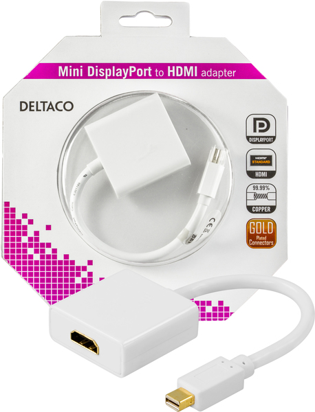 DELTACO mini DisplayPort - HDMI sovitin &auml;&auml;ni mukana