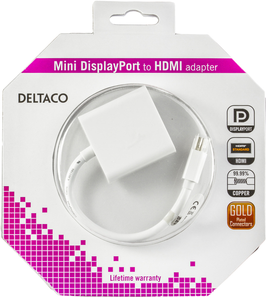 DELTACO mini DisplayPort - HDMI sovitin &auml;&auml;ni mukana