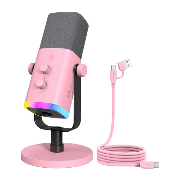 FIFINE AmpliGame AM8, USB, XLR, dynaaminen -mikrofoni, pinkki