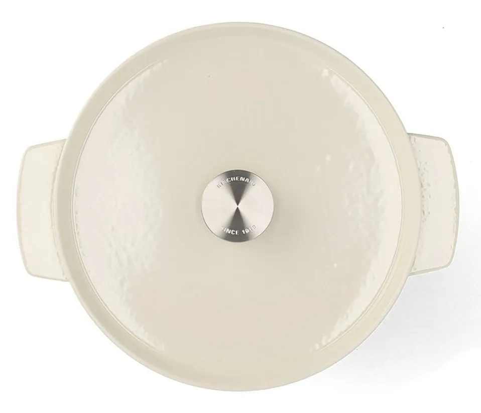 KitchenAid gjutj&auml;rnsstekpanna med lock, 26 centimeter, kr&auml;m