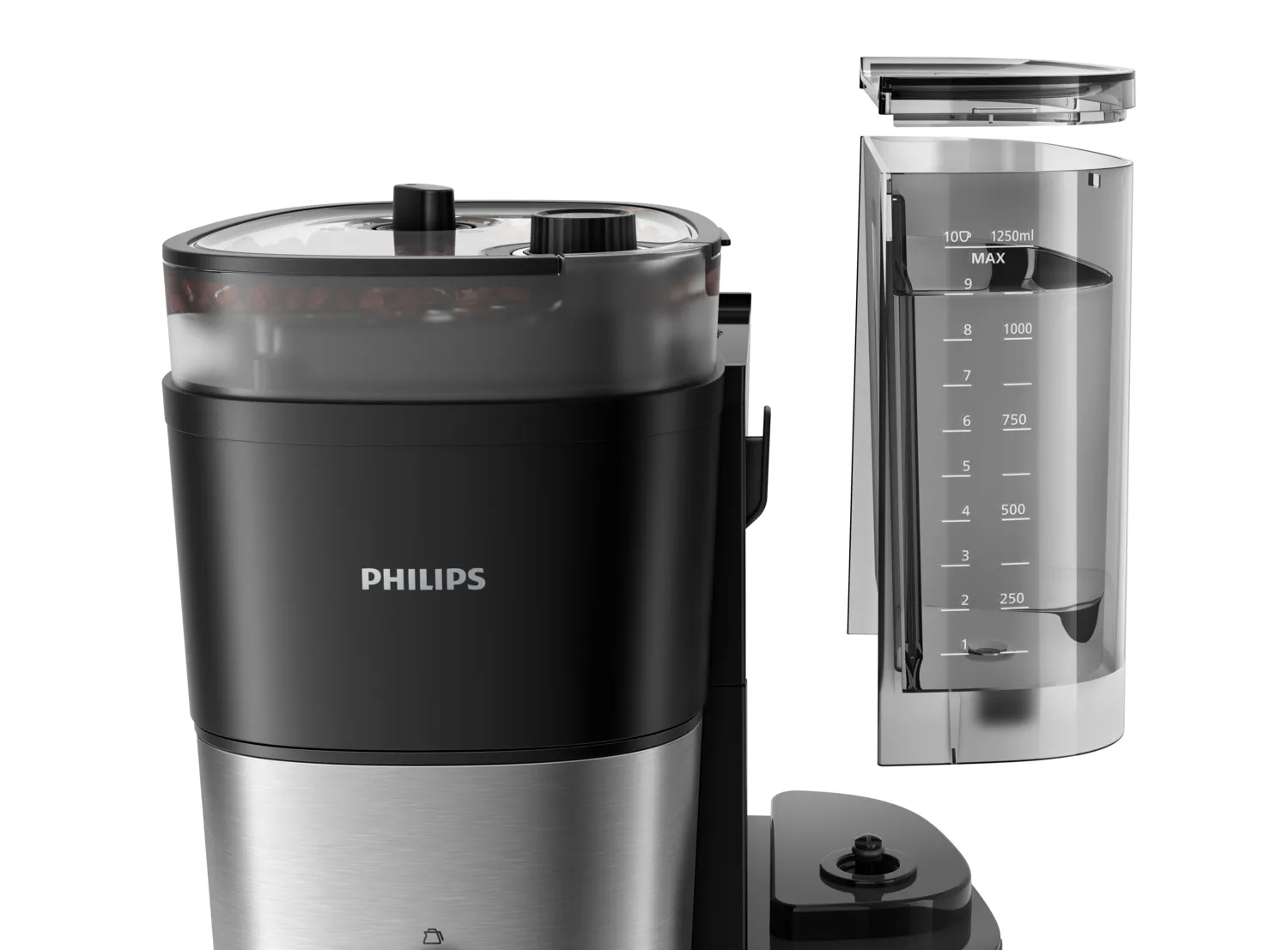 Philips All-in-1 Brew HD7900/50 10 cups Coffee Maker with Grinder, Black, Silver