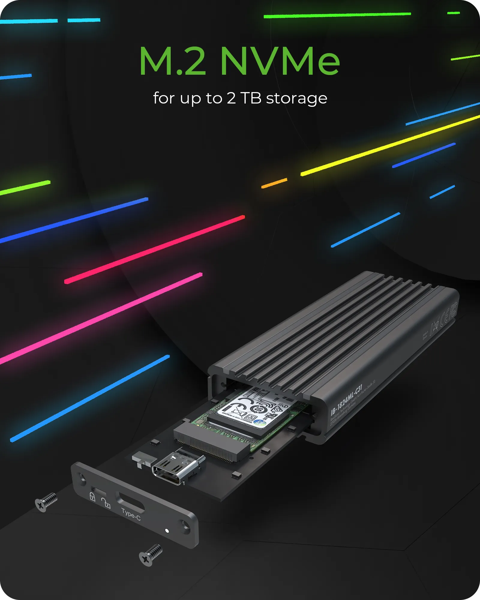 USB Type-C enclosure for M.2 NVMe SSD - RGB illuminated