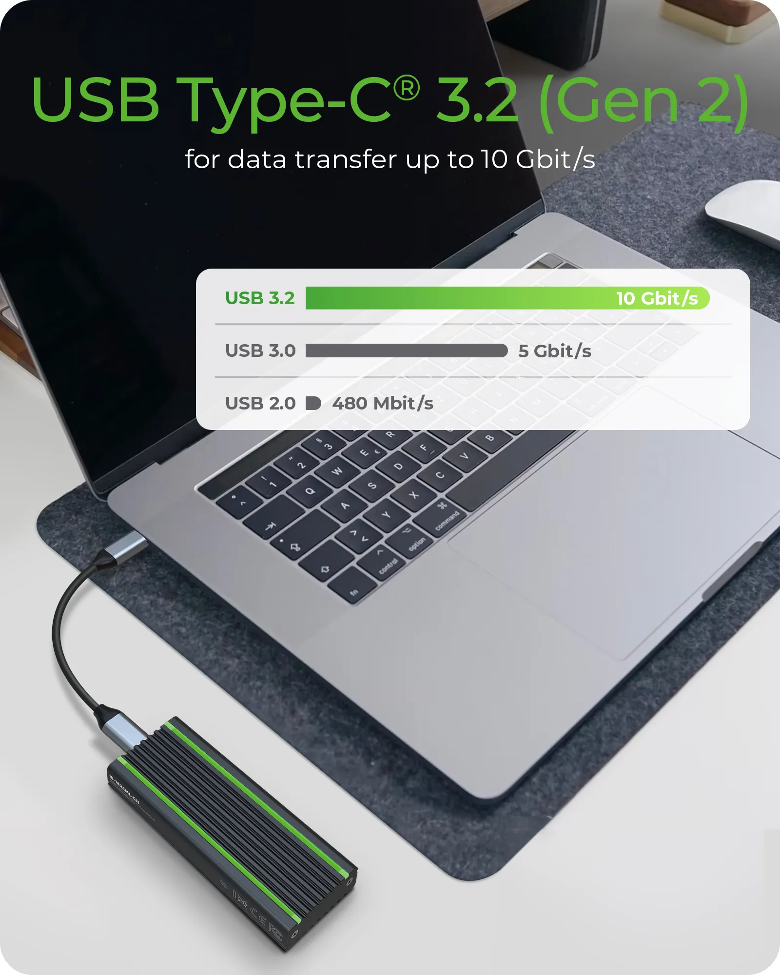 USB Type-C enclosure for M.2 NVMe SSD - RGB illuminated