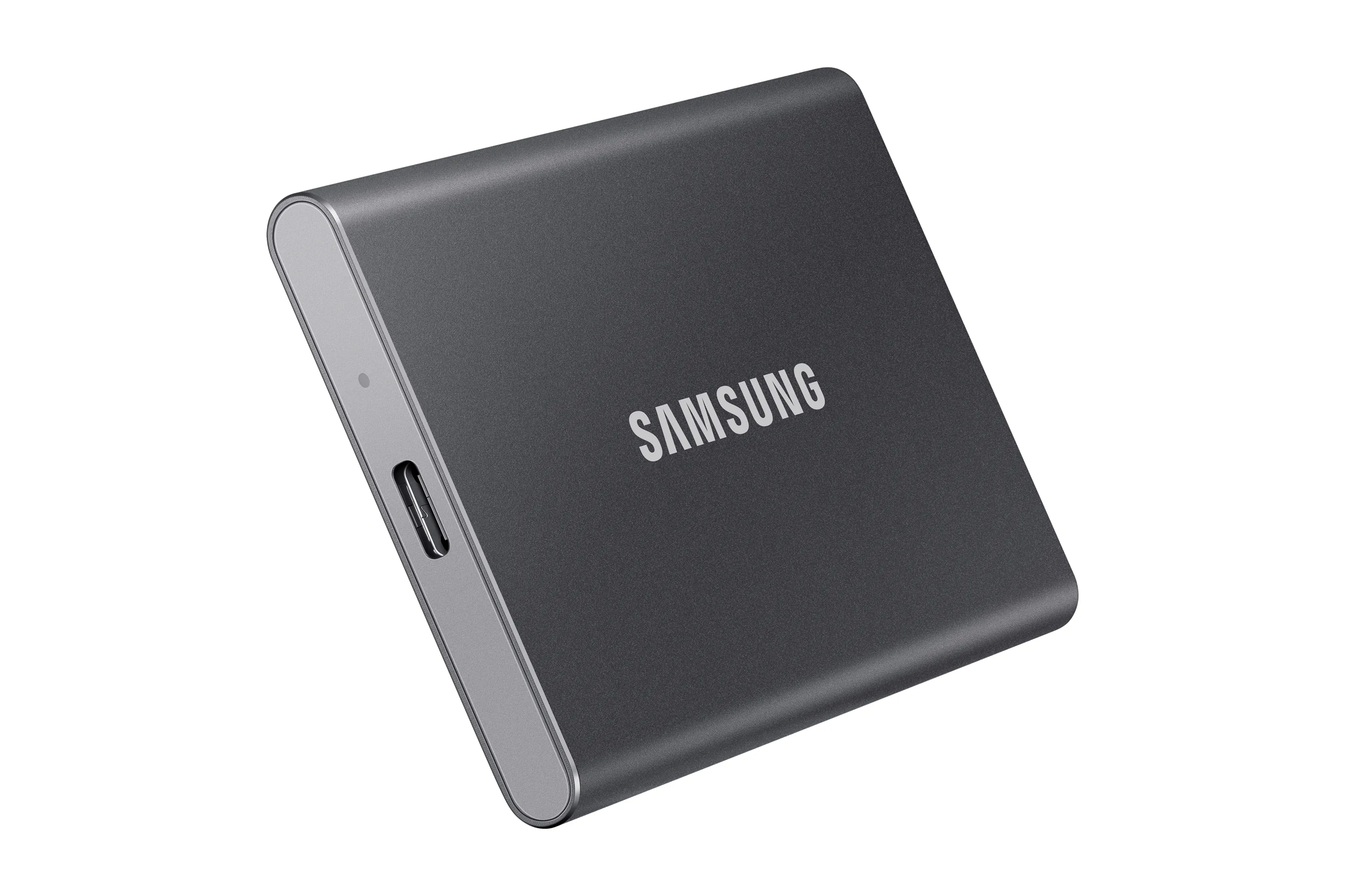 Samsung T7 2 TB extern SSD med USB-C, portabel, st&ouml;tt&aring;lig, med h&aring;rdvarukryptering, med l&ouml;senordsskydd, f&ouml;r konsolspel, gr&aring;