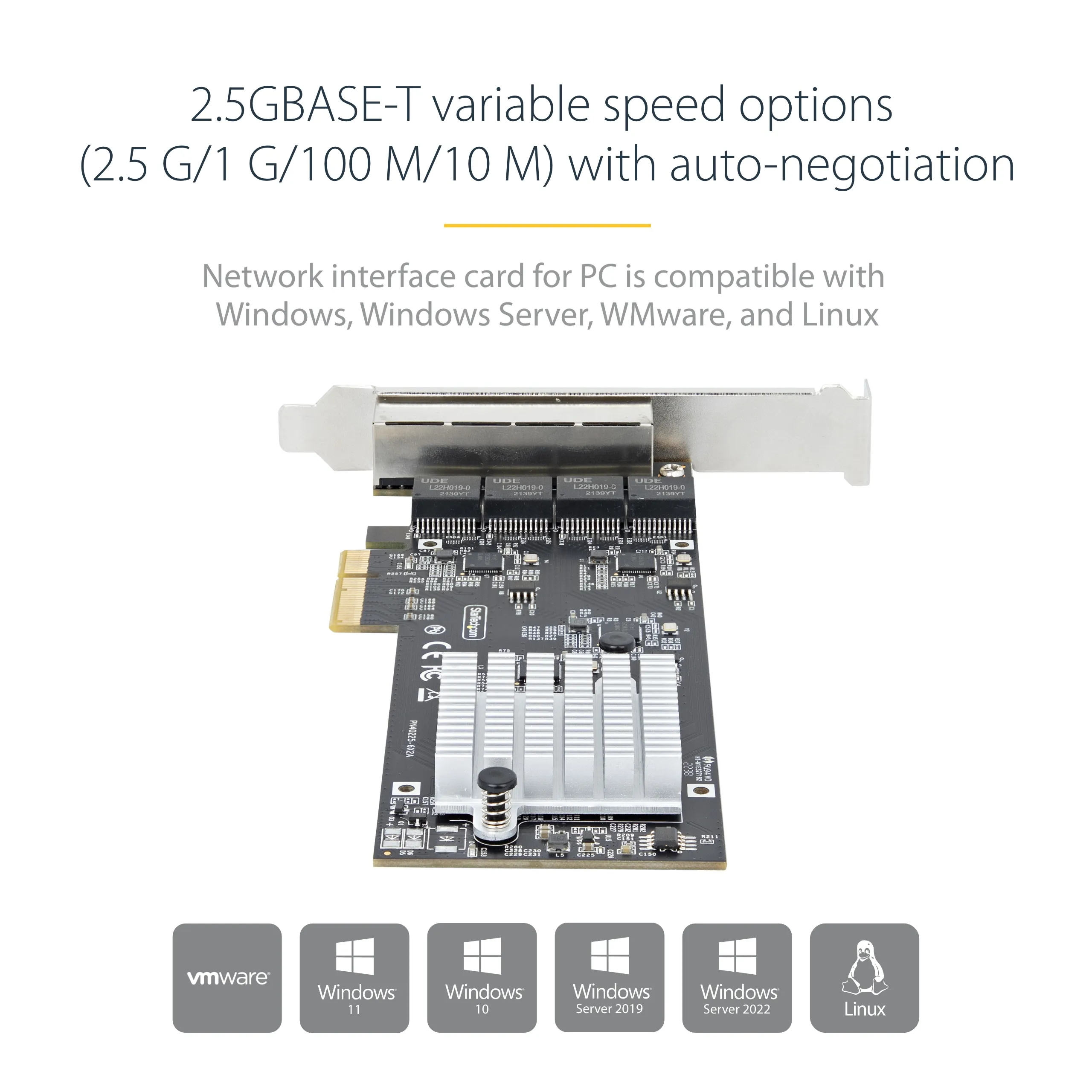 STARTECH.COM 4-Port 2.5G NBASE-T PCIe Network Card Computer Network Card Interface Intel I225-V MultiGigabit NIC Quad Desktop Ethern