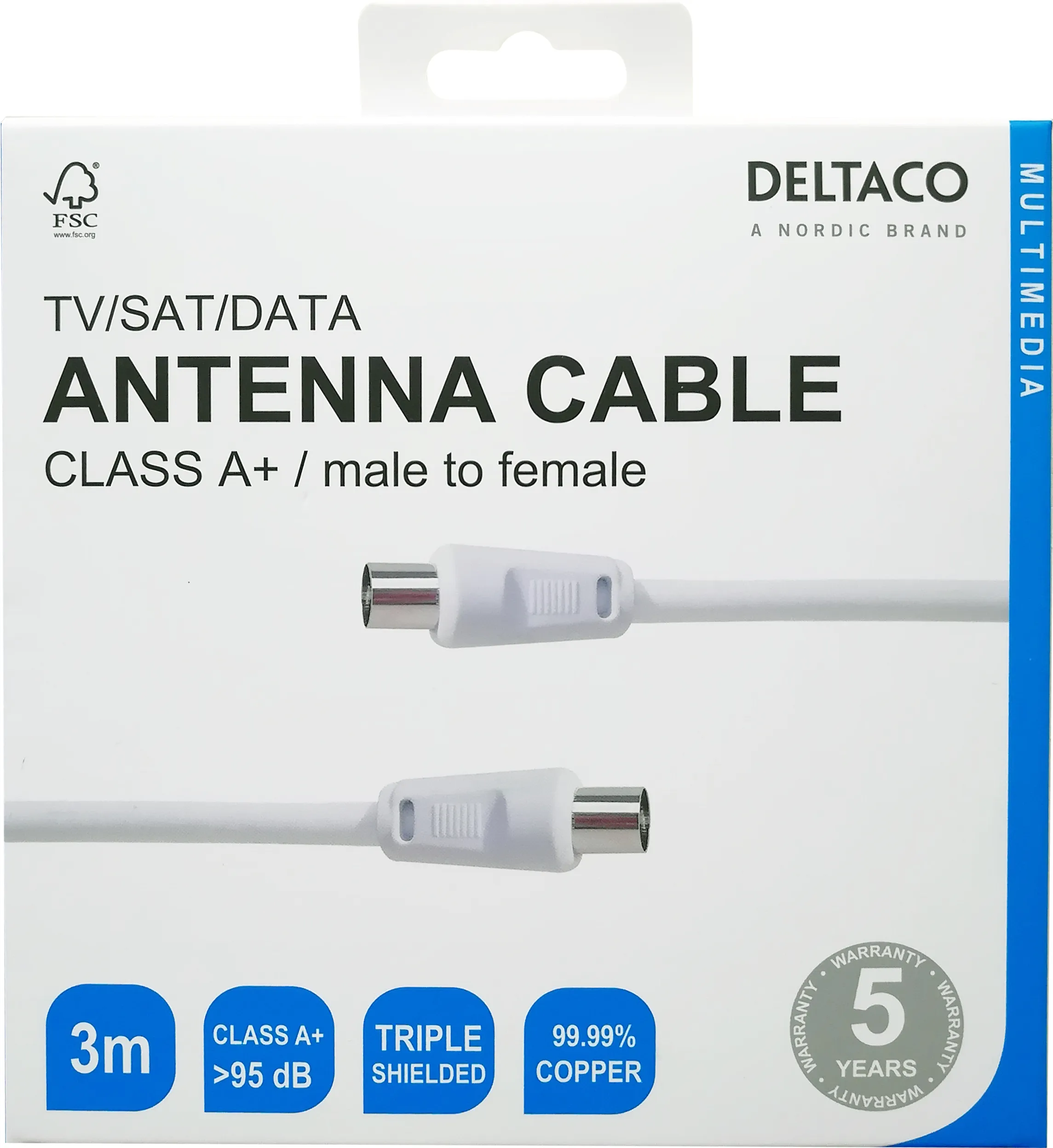 DELTACO R00150035 - Antennkabel, 3 m, vit