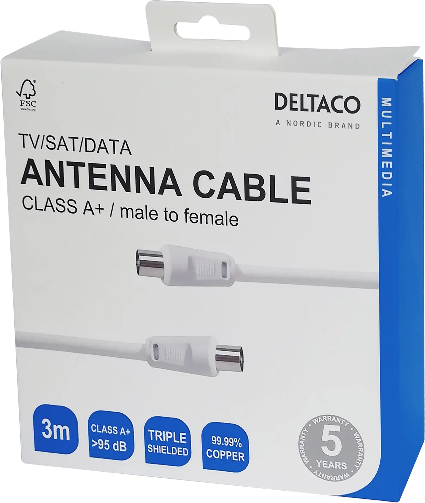 DELTACO R00150035 - Antennkabel, 3 m, vit