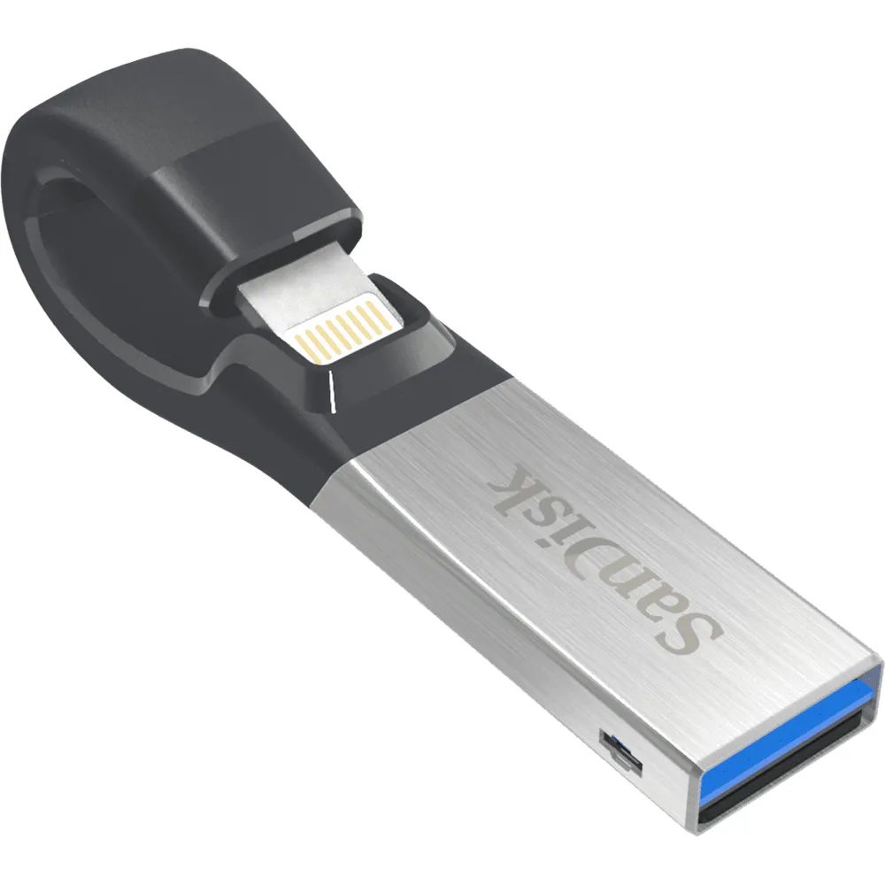 SanDisk 64 Gt iXpand Lightning - USB 3.0 -muistitikku, Musta/Hopea