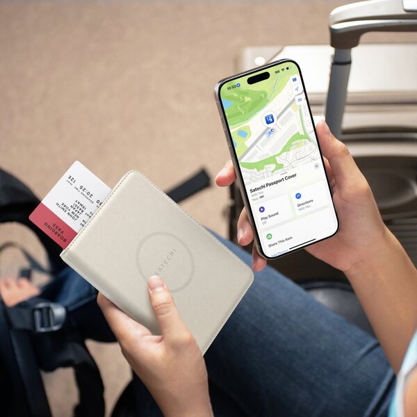 Satechi Find My Vegan-Leather Passport Cover - tracker, Sand