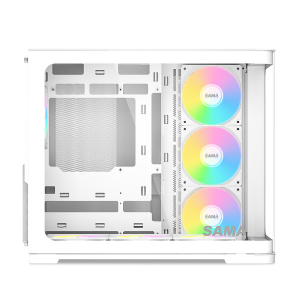 SAMA V60 midi-tower chassi med f&ouml;nster och RGB-belysning, vit