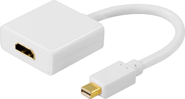 DELTACO mini DisplayPort till HDMI adapter, 20-pin ha - ho, 18cm, vit
