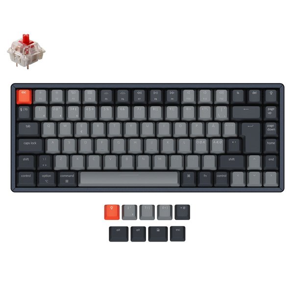 Keychron K2 RGB Aluminum - tr&aring;dl&ouml;s gaming tangentbord, Gateron Red (Swappable), Svart