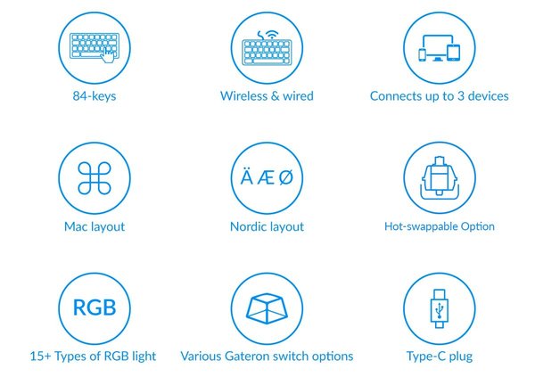 Keychron K2 RGB Aluminum - tr&aring;dl&ouml;s gaming tangentbord, Gateron Red (Swappable), Svart