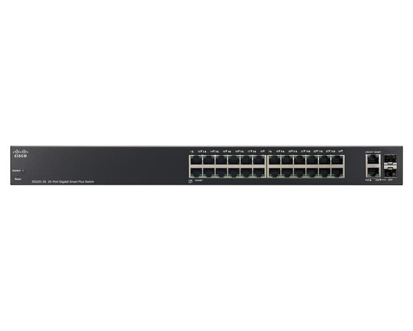 Cisco Small Business Smart Plus SG220-26 - Kytkin - Hallinnoitu - 24 x 10/100/1000 + 2 x combo Gigabit SFP - ty&ouml;p&ouml;yt&auml;, r&auml;kkiin asennettava