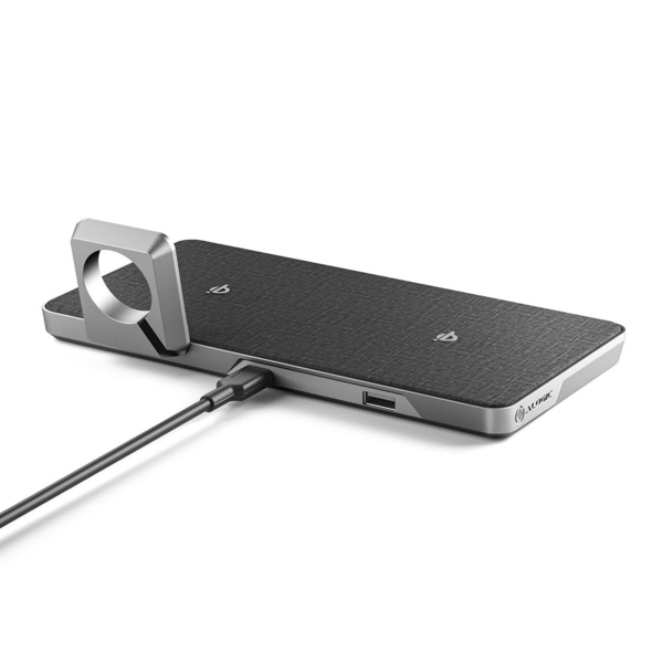 ALOGIC Ultra Power 3-i-1 Tr&aring;dl&ouml;s dubbel laddningsstation med USB-A utg&aring;ng och h&aring;llare f&ouml;r AppleWatch laddare