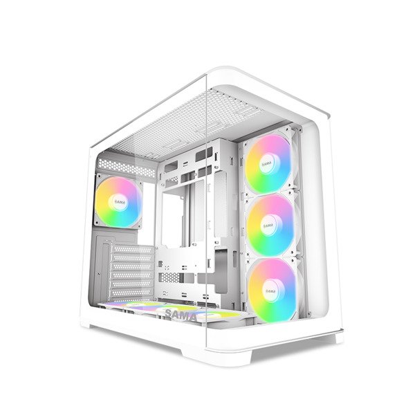SAMA V60 midi-tower chassi med f&ouml;nster och RGB-belysning, vit