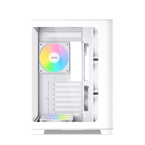 SAMA V60 midi-tower chassi med f&ouml;nster och RGB-belysning, vit