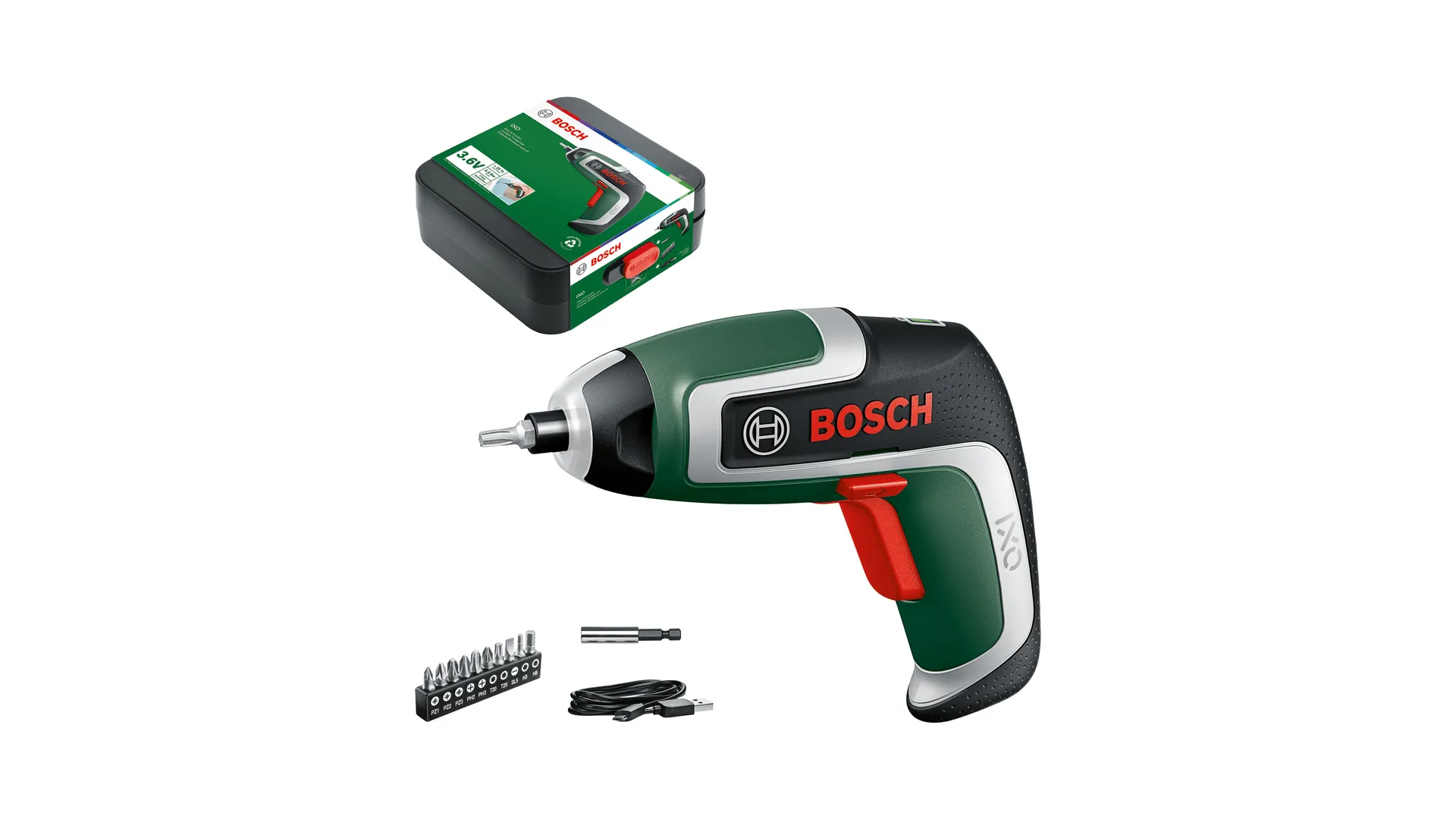Bosch Cordless Screwdriver IXO 7 Basic, 3.6V (green/black, Li-Ion battery 2.0Ah)