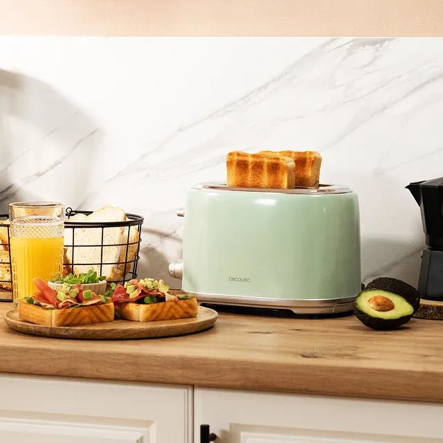 Cecotec Toast&amp;Taste 1000 Retro Double -leiv&auml;npaahdin - 2 viipaletta, 980 W, Vihre&auml;