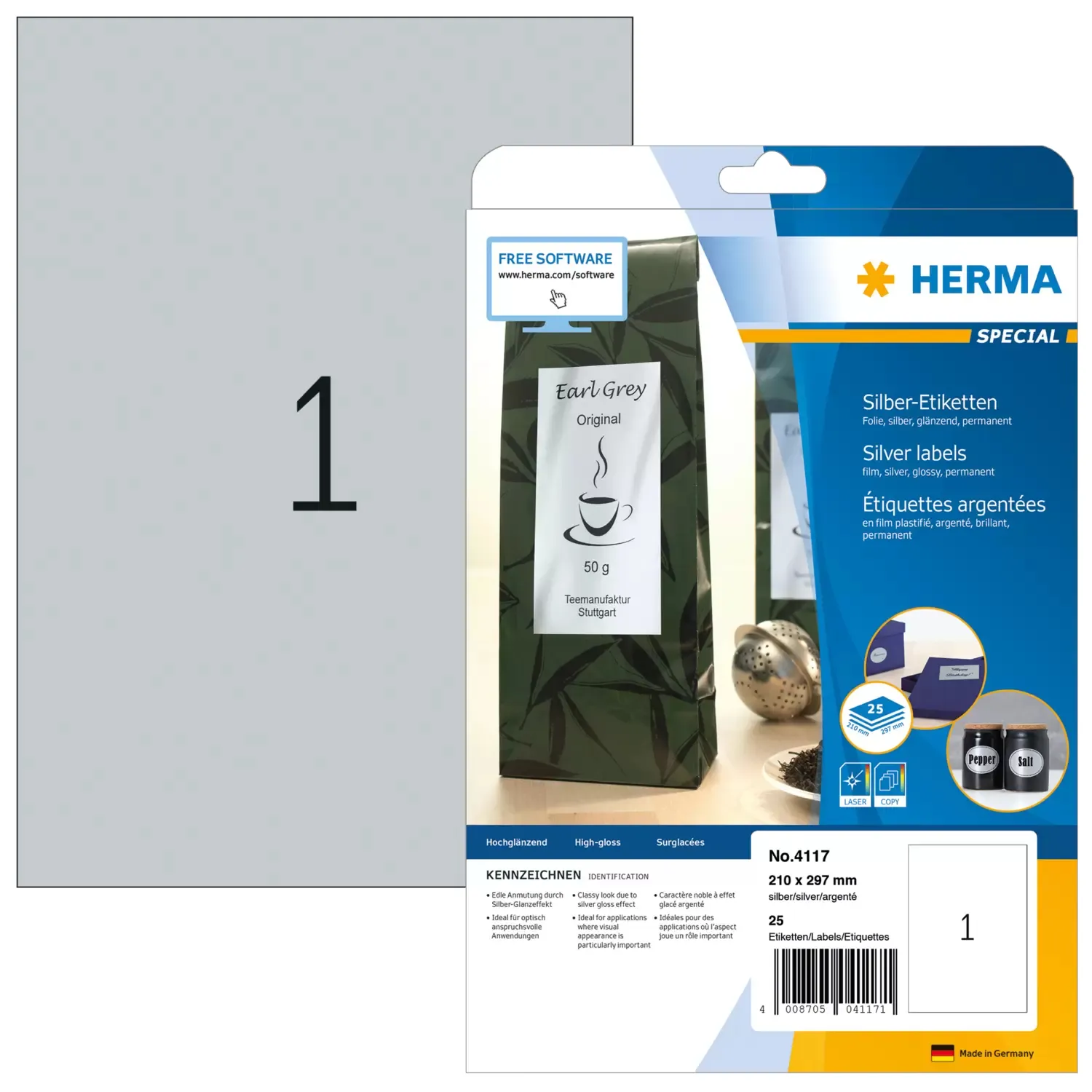 Herma label film 210x297 silver glossy (25)