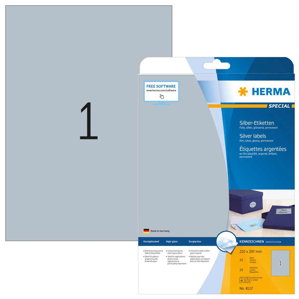 Herma label film 210x297 silver glossy (25)