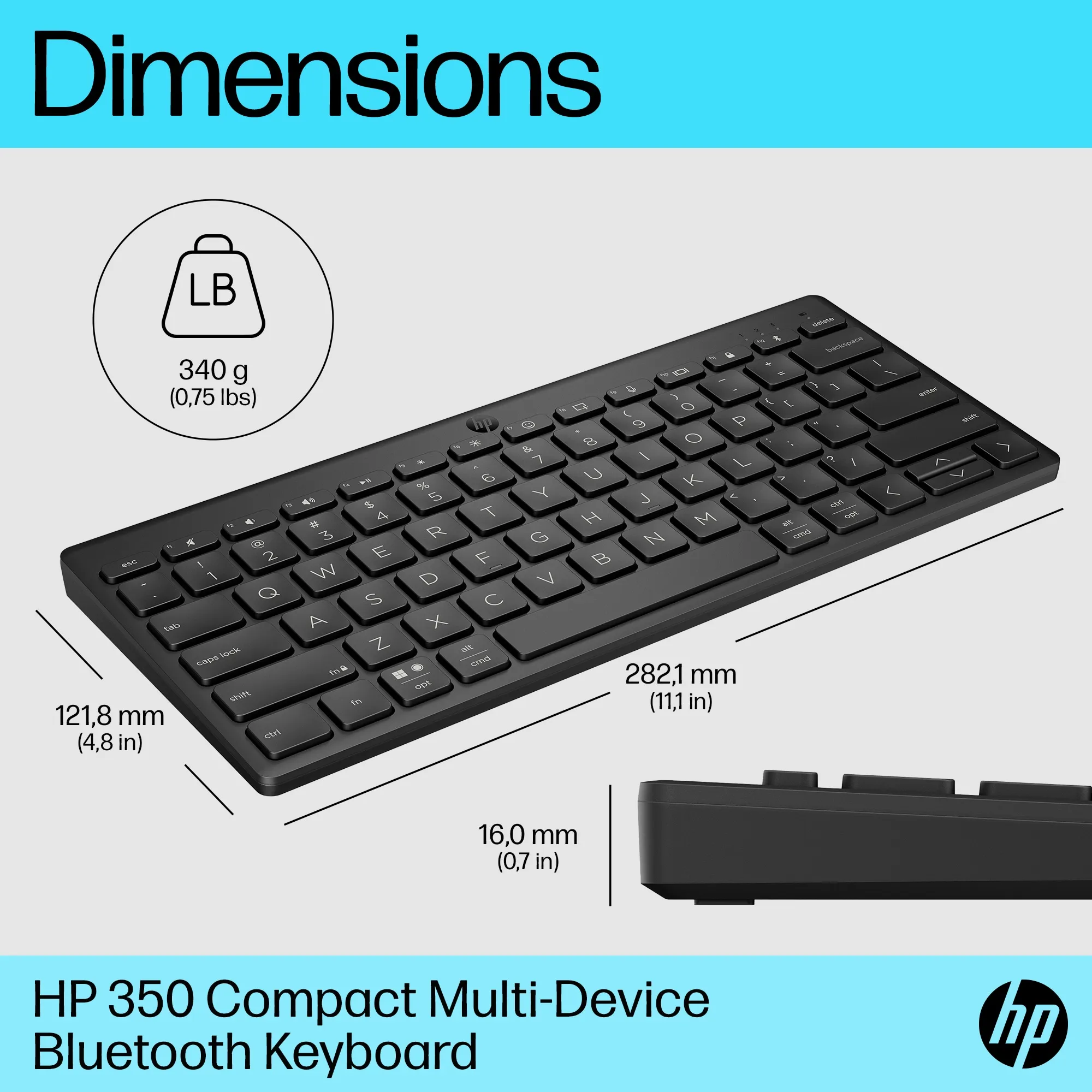 HP 350 Compact Multi-Device Bluetooth - tr&aring;dl&ouml;s tangentbord, svart