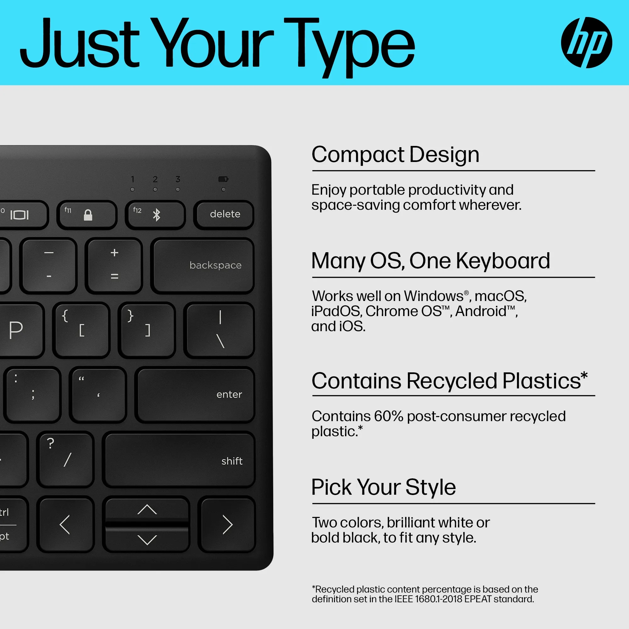 HP 350 Compact Multi-Device Bluetooth - tr&aring;dl&ouml;s tangentbord, svart
