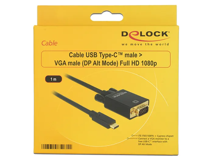 DeLock 85261 Kabel USB Type-C hane till VGA hane (DP Alt-l&auml;ge) Full HD