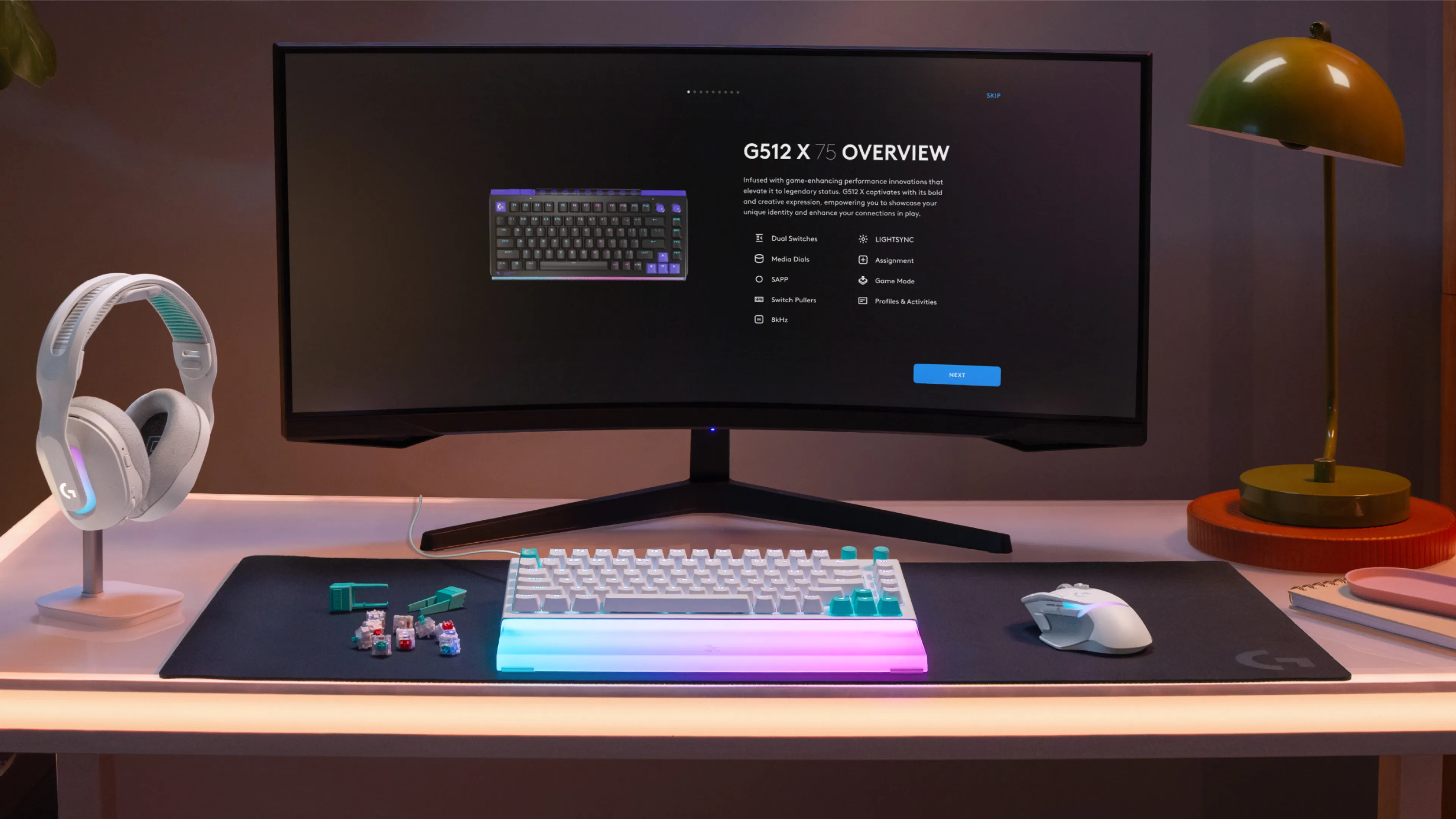 Logitech G512 X 75 -mekaaninen pelin&auml;pp&auml;imist&ouml;, Gateron KS-20 Tactile, valkoinen