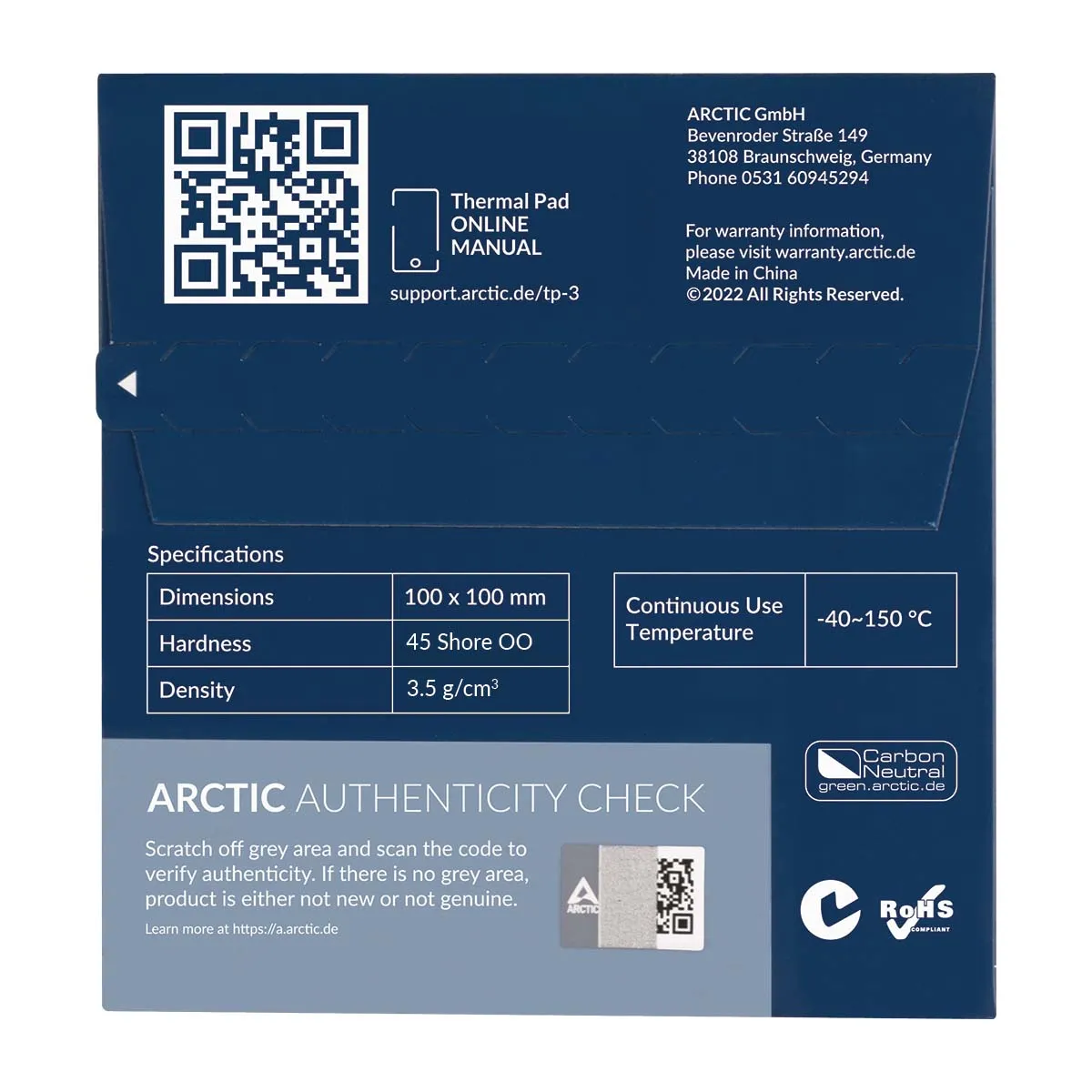 Arctic TP-3 100 x 100 mm 1.5 mm Thermal Pad, Blue