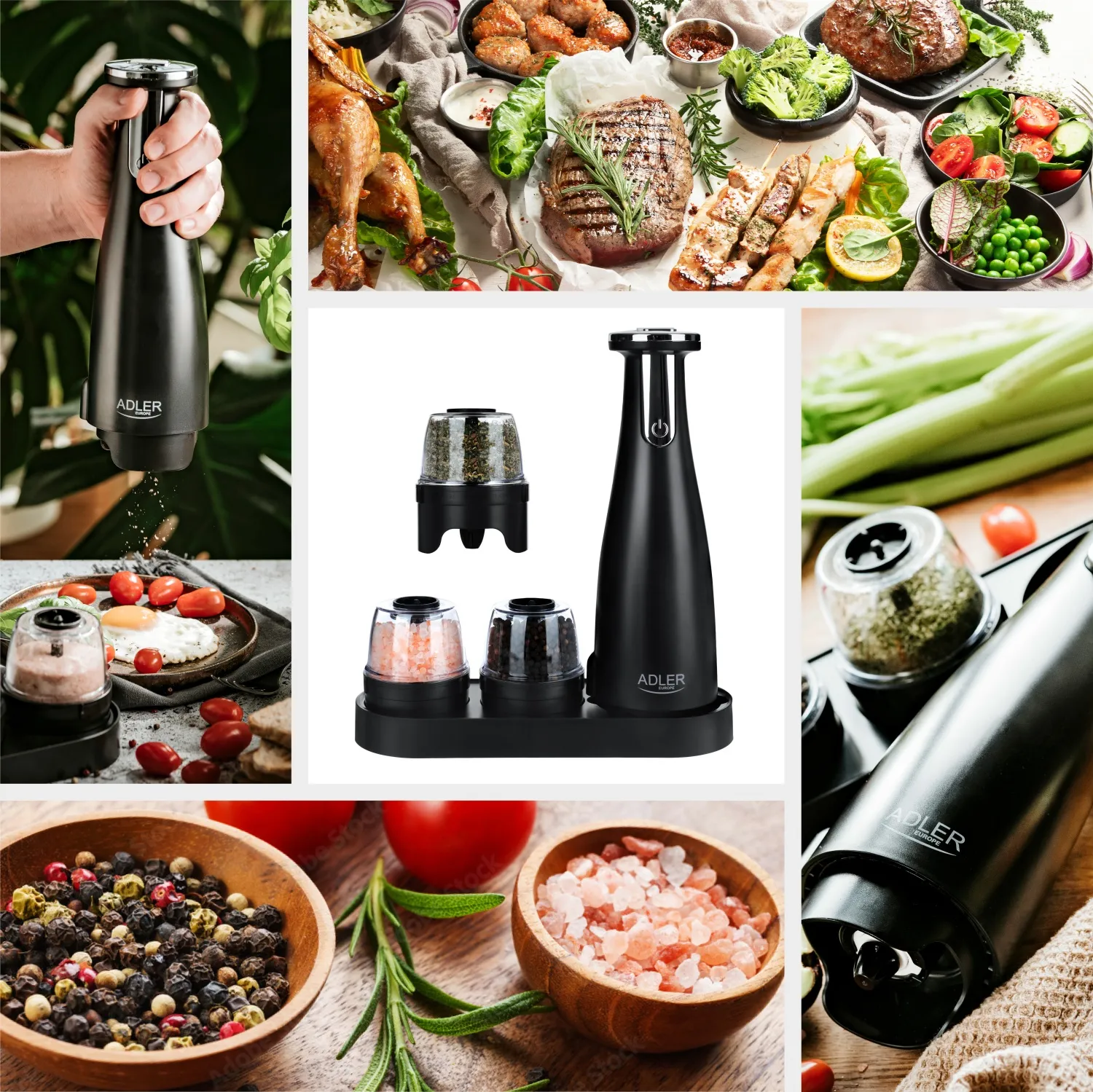 Adler AD 4449B Electric Salt and Pepper Grinder Set, Matte Black