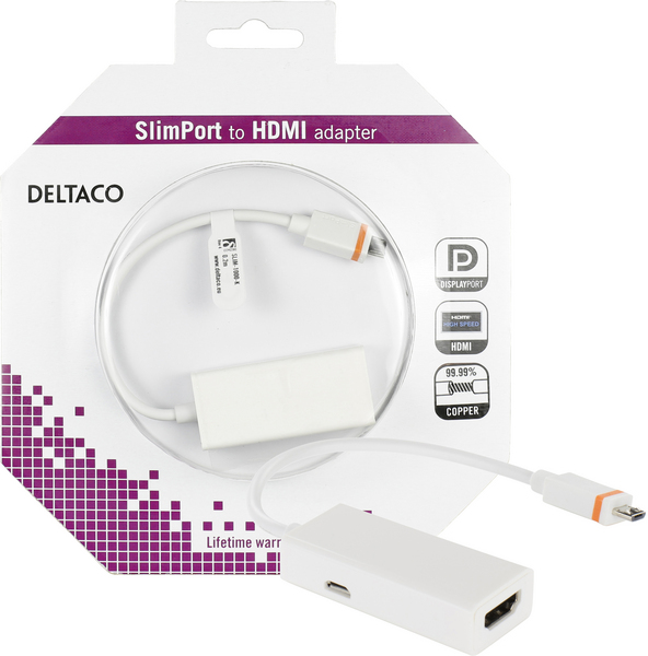 (Fyndh&ouml;rnan) DELTACO Slimport till HDMI-adapter, USB Micro B ha, 0,2m, vit