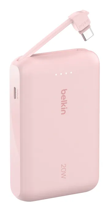 Belkin 10k PD20W Integrated USB-C Cable -varavirtal&auml;hde, pinkki
