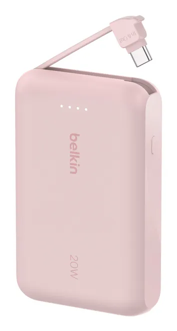 Belkin 10k PD20W Integrated USB-C Cable -varavirtal&auml;hde, pinkki