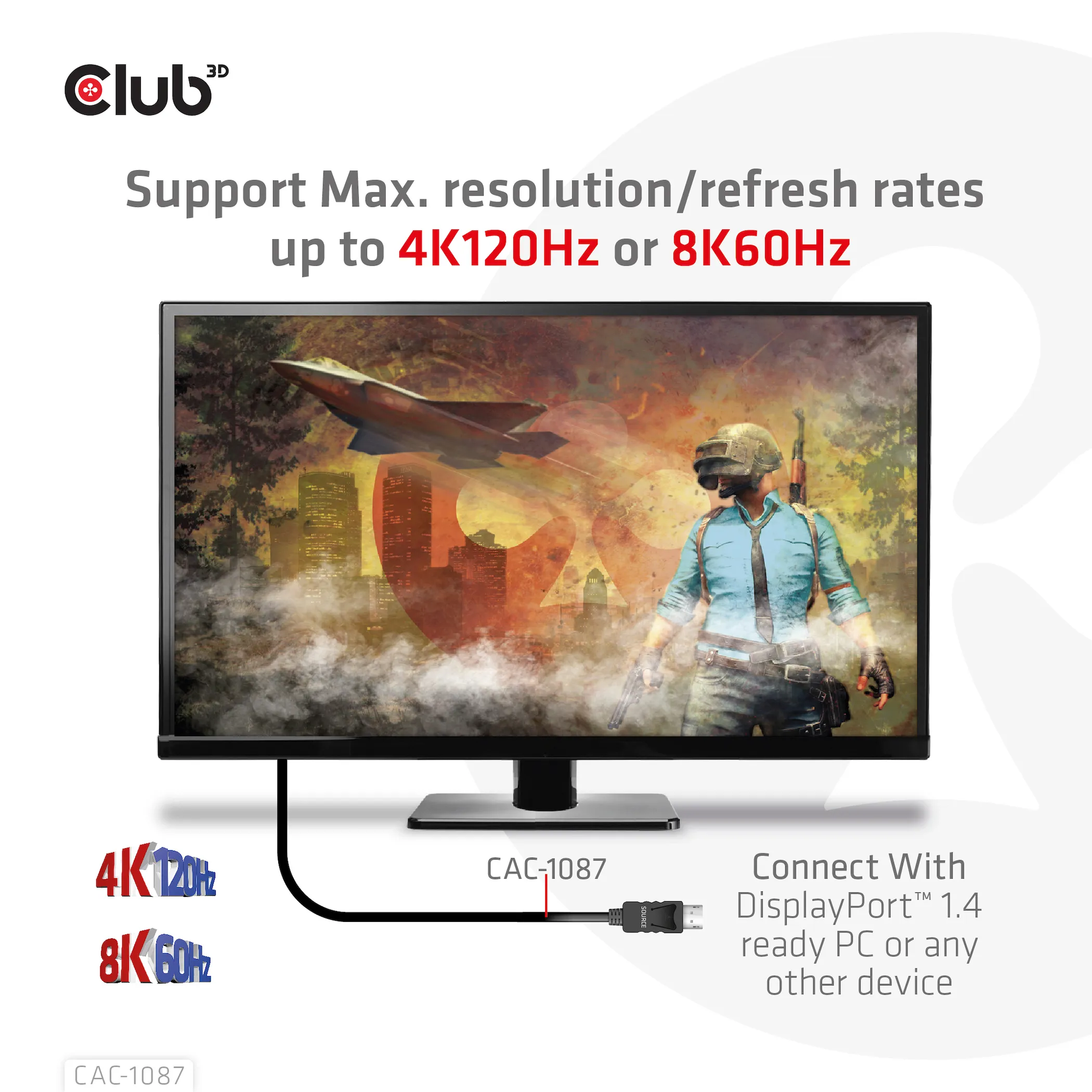 Club 3D DisplayPort 1.4 - HDMI - adaptercable, Black, 3m