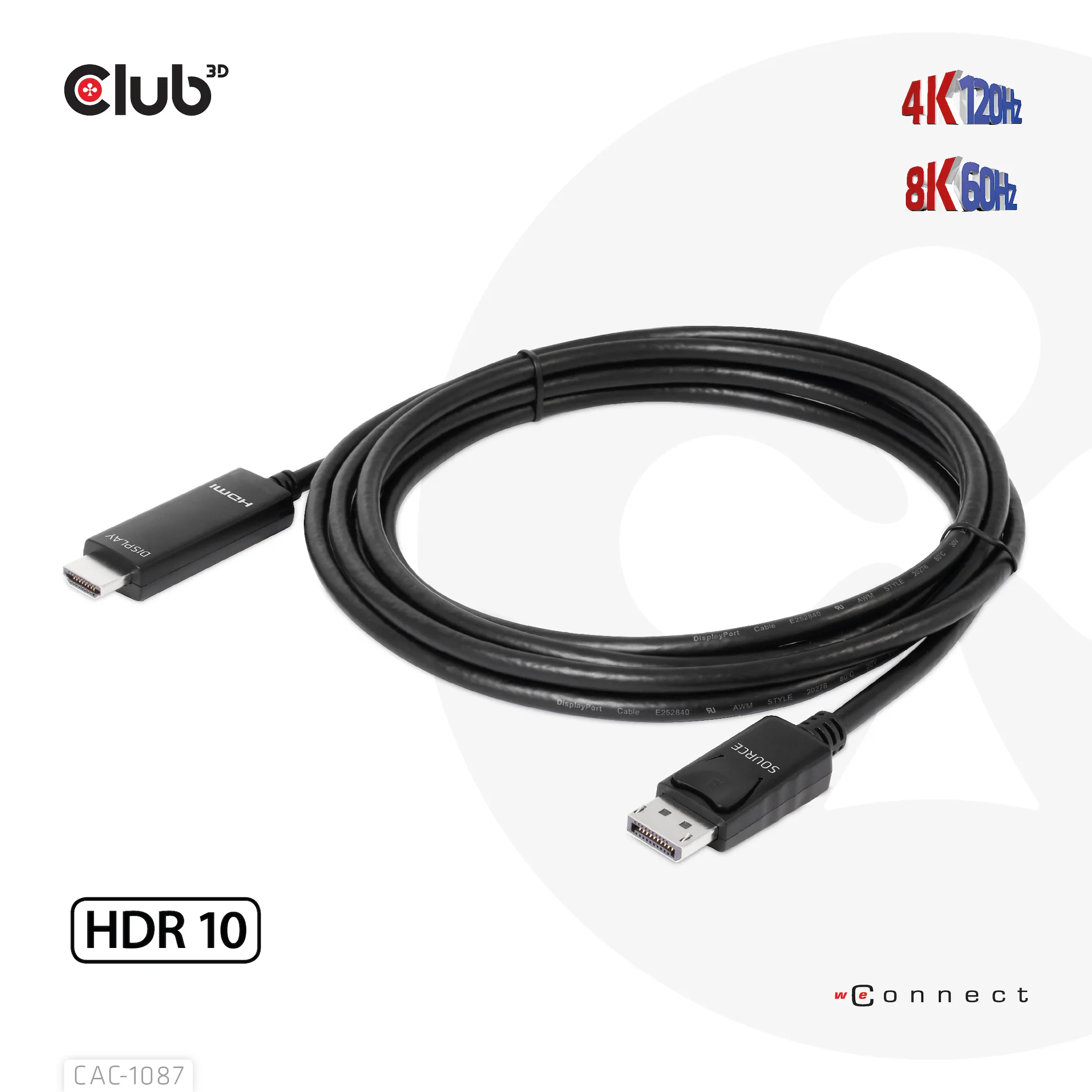 Club 3D DisplayPort 1.4 - HDMI - adaptercable, Black, 3m