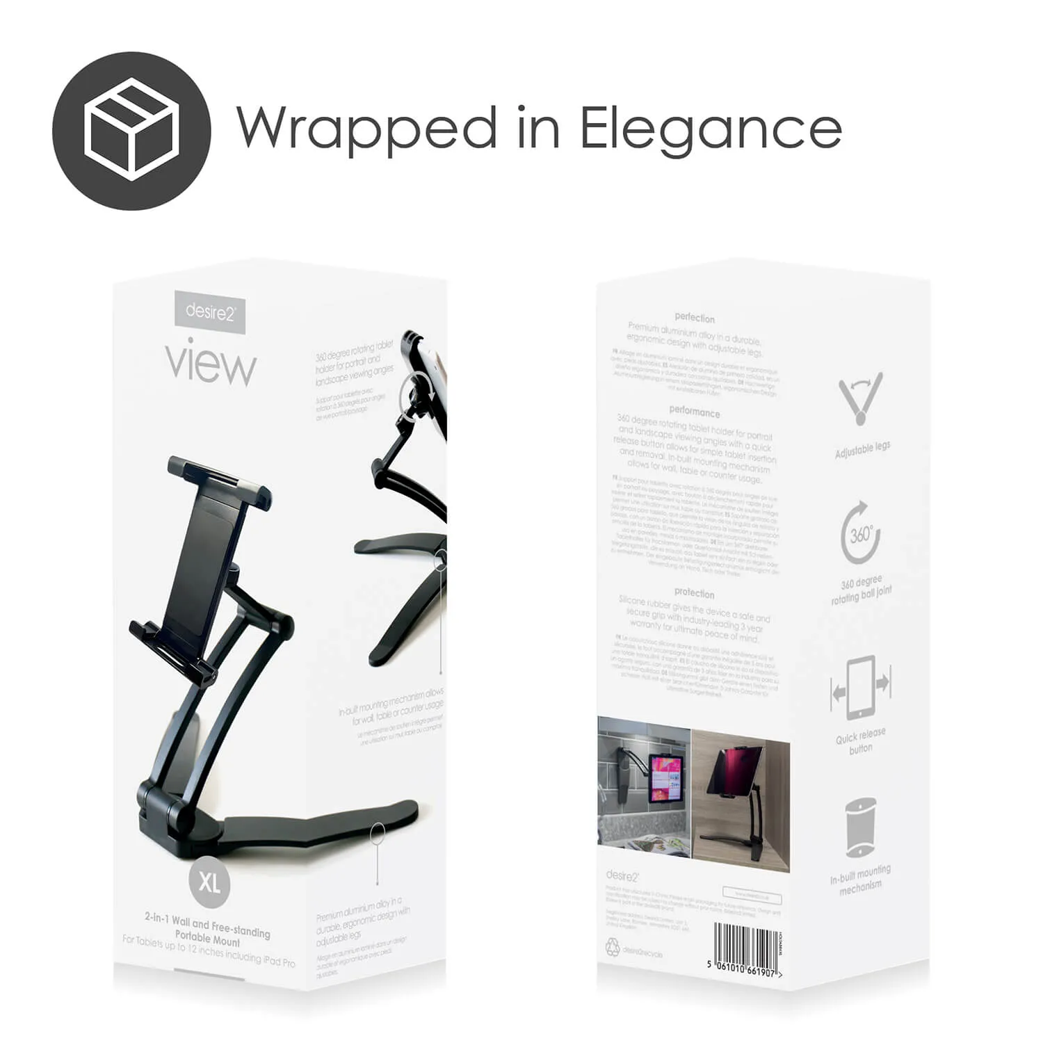 Desire2 Tablet holder 2-in-1 XL Wall and Portable up to 12.9&quot;, black