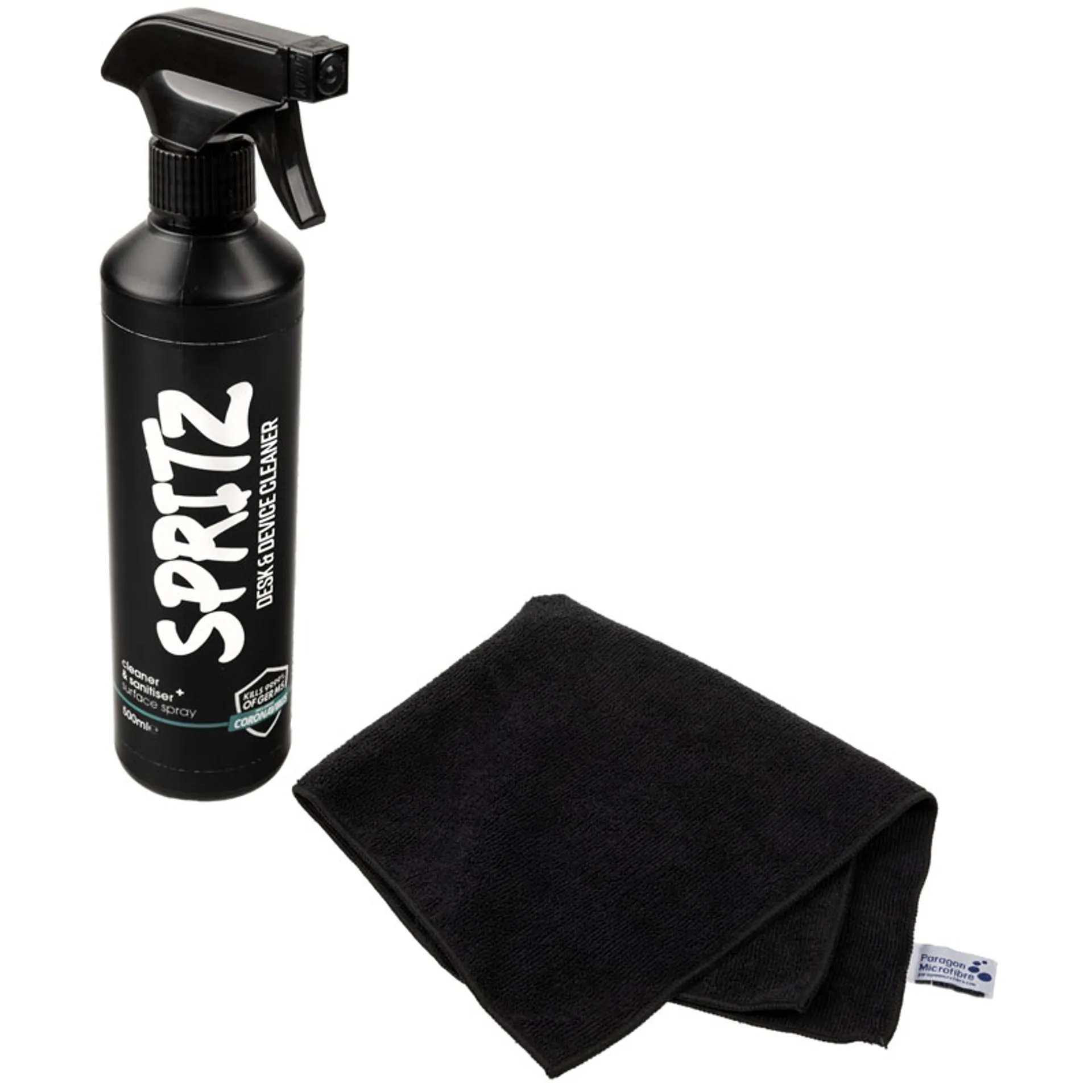 IT Dusters Spritz Desk & Device Sanitizer -yleispuhdistusaine 500ml + mikrokuituliina