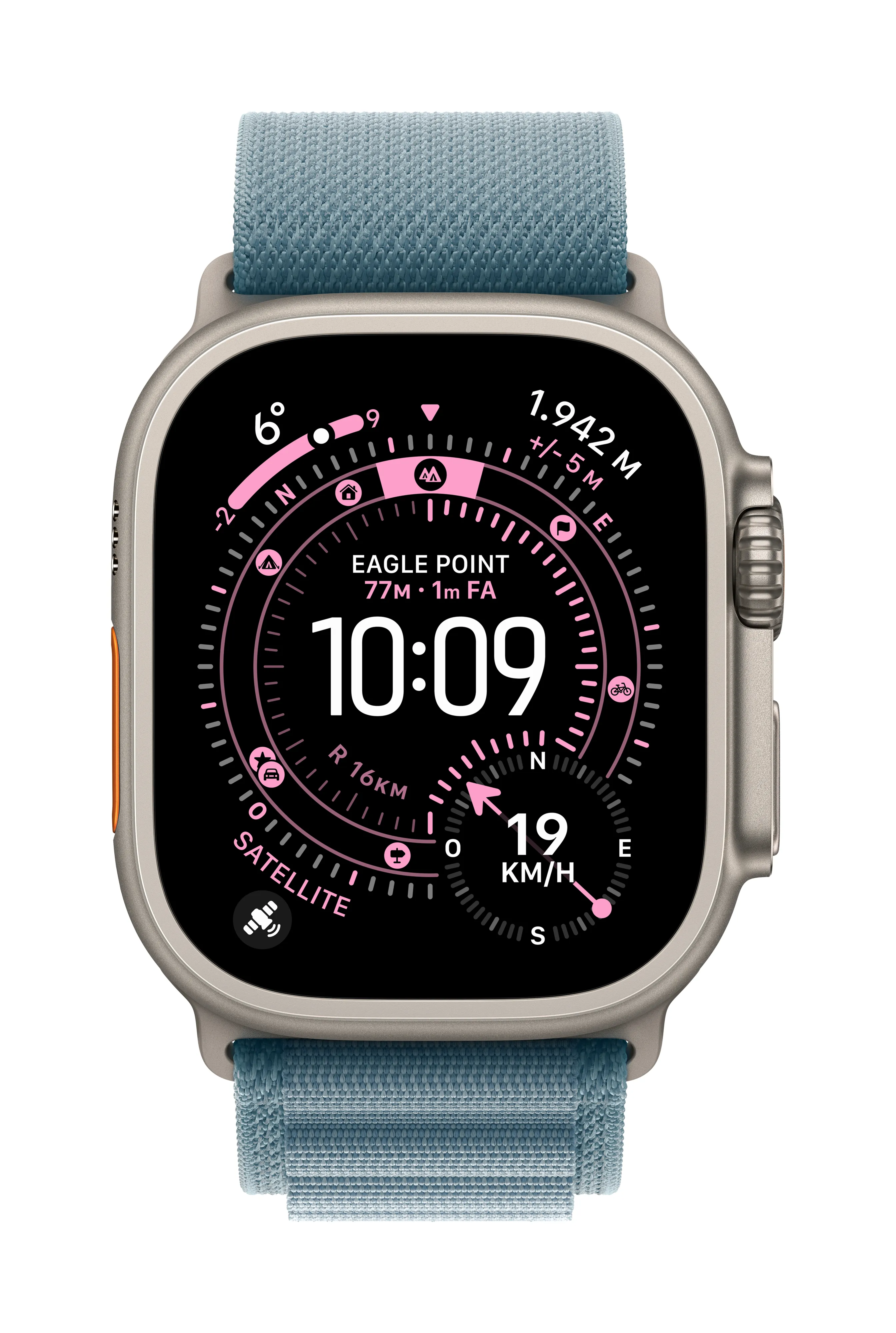 Apple Watch 49 mm bergsloop, ljusbl&aring;, Large, Black Titanium Finish