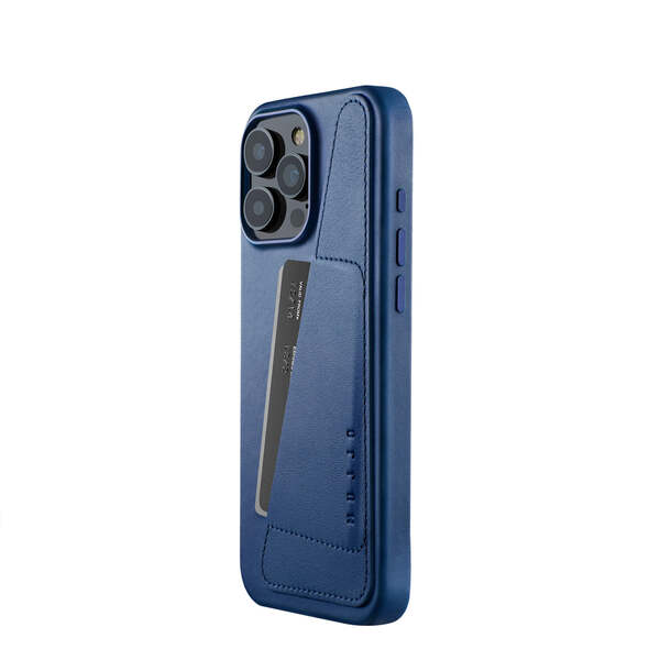Mujjo Full Leather, iPhone 16 Pro Max -lompakkokotelo, Monaco Blue