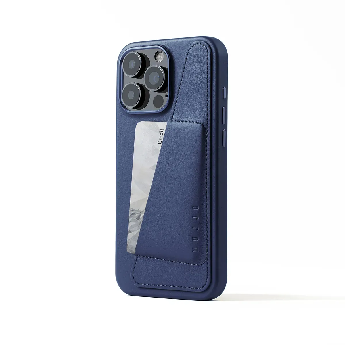 Mujjo Full Leather, iPhone 16 Pro Max -lompakkokotelo, Monaco Blue