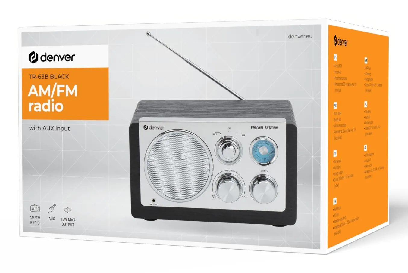 Denver TR-63B B&auml;rbar analog AM/FM-radio - Svart